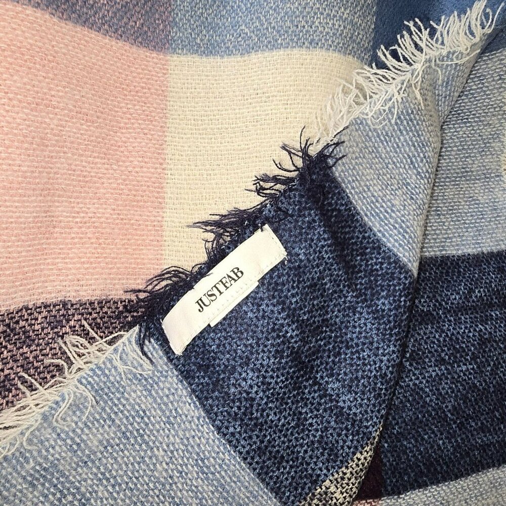 Justfab Multicolor Plaid Fringed Oversized Blanket Scarf Shawl Wrap JJ4184